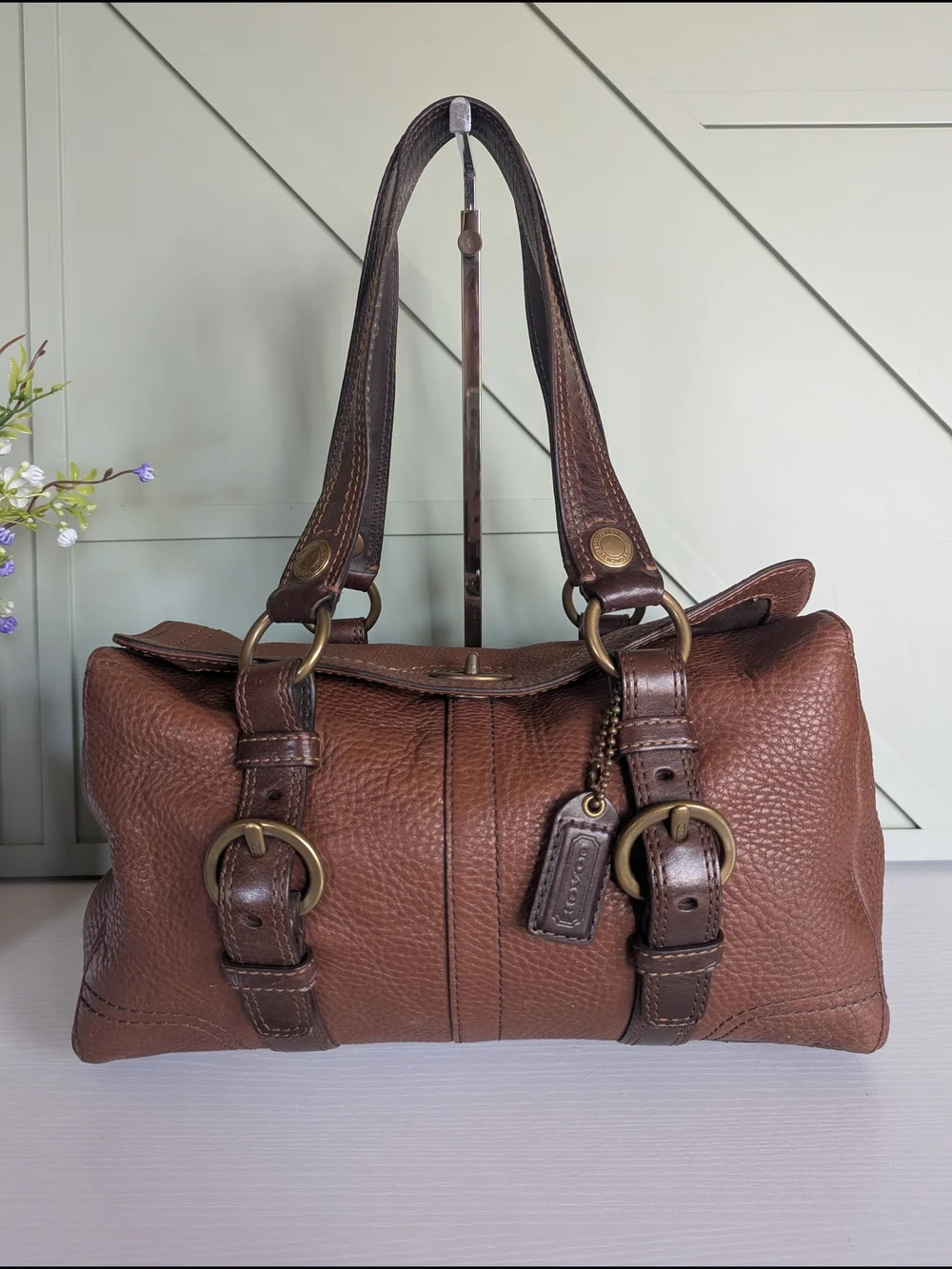 Coach Brown Pebbled Leather Shoulder Bag